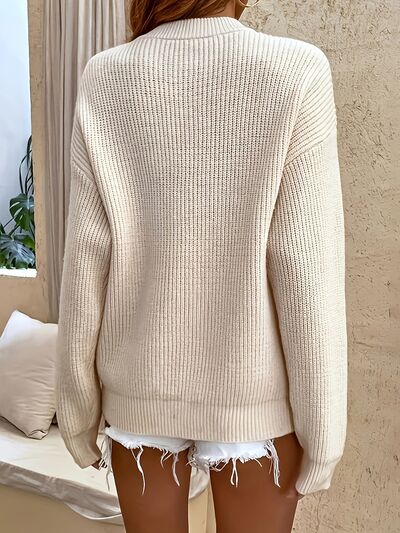 Half Button Dropped Shoulder Sweater