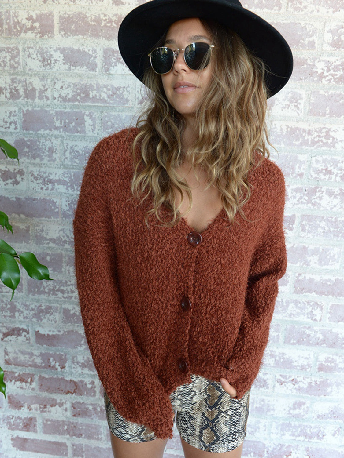 The Kara Cropped Button-Up Fuzzy Cardigan