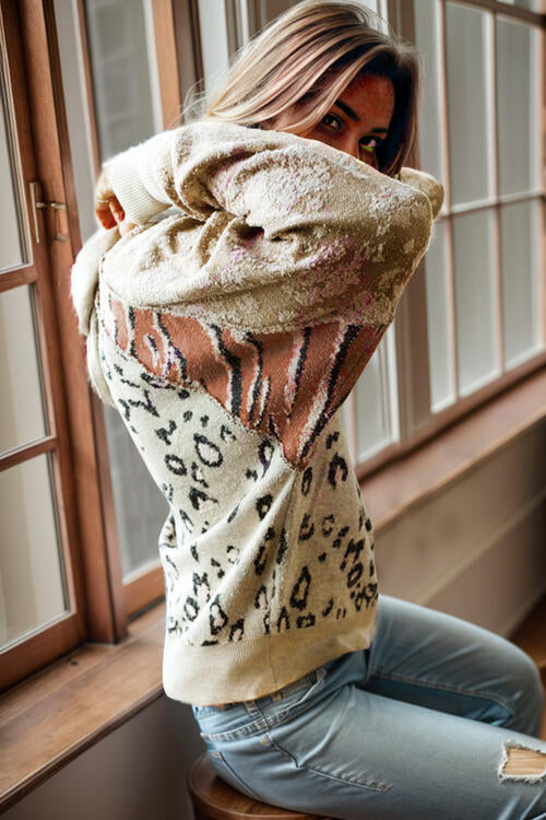 The Leopard Drawstring Hooded Sweater
