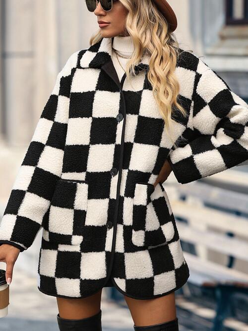 The Ruby Checkered Button Front Coat with Pockets