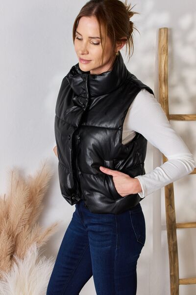 The Virginia Faux Leather Snap and Zip Closure Vest Coat