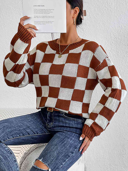 The Bailey Checkered Round Neck Sweater