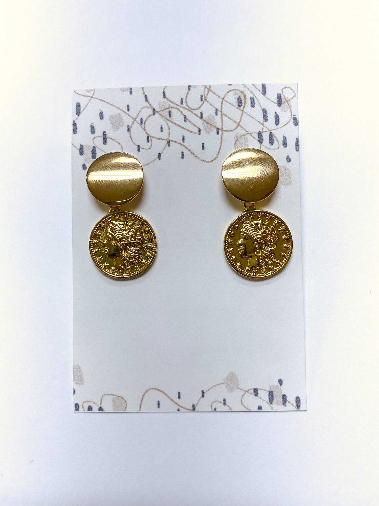 Gold Face Earrings with round top