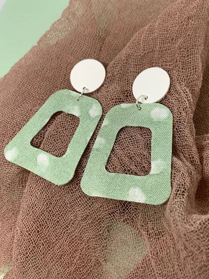 Green and White Linen Earrings