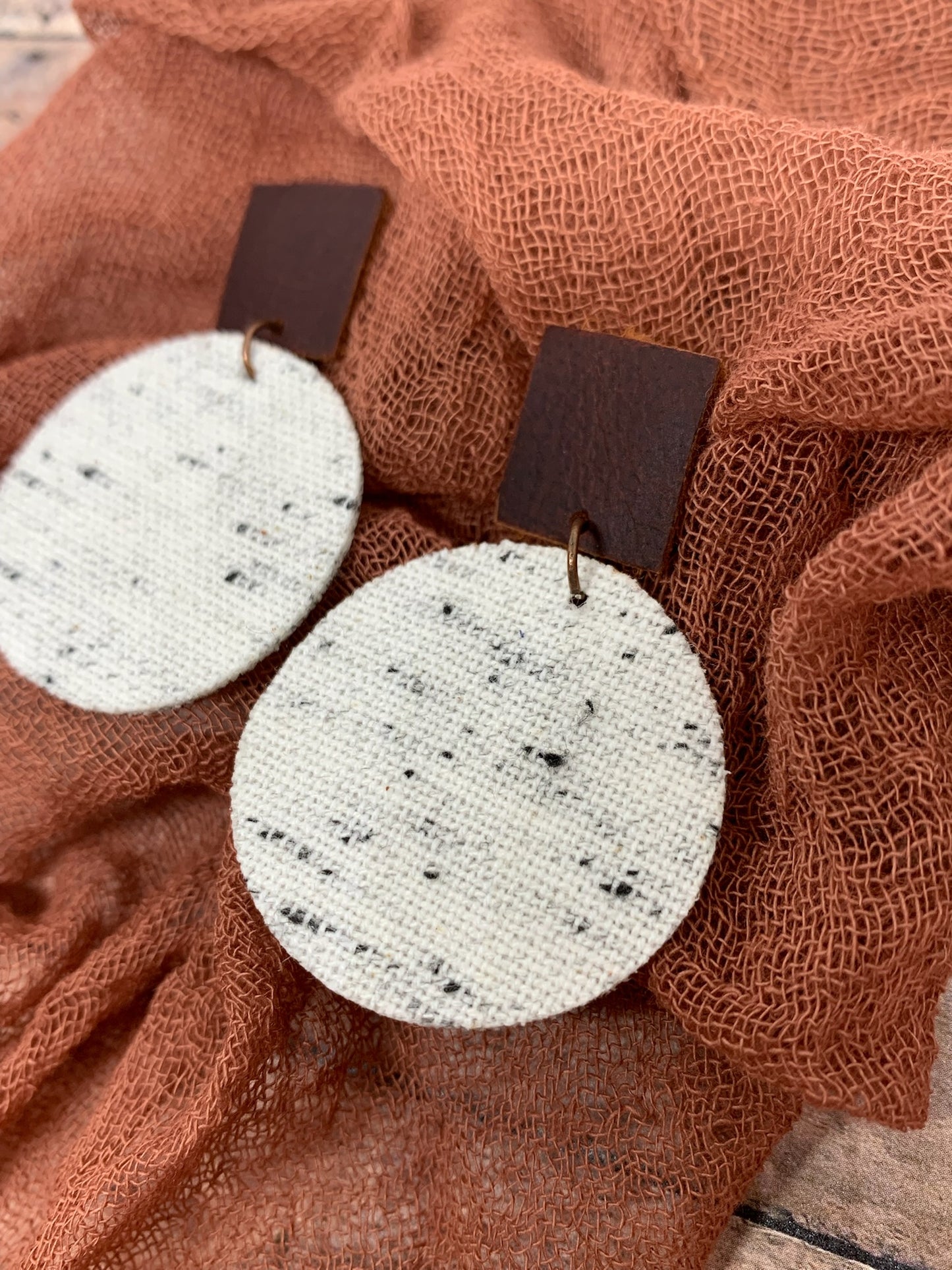 White and Brown Genuine Leather Earrings