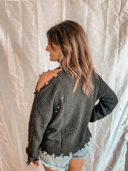 The Avril Distressed Cold Shoulder Sweater