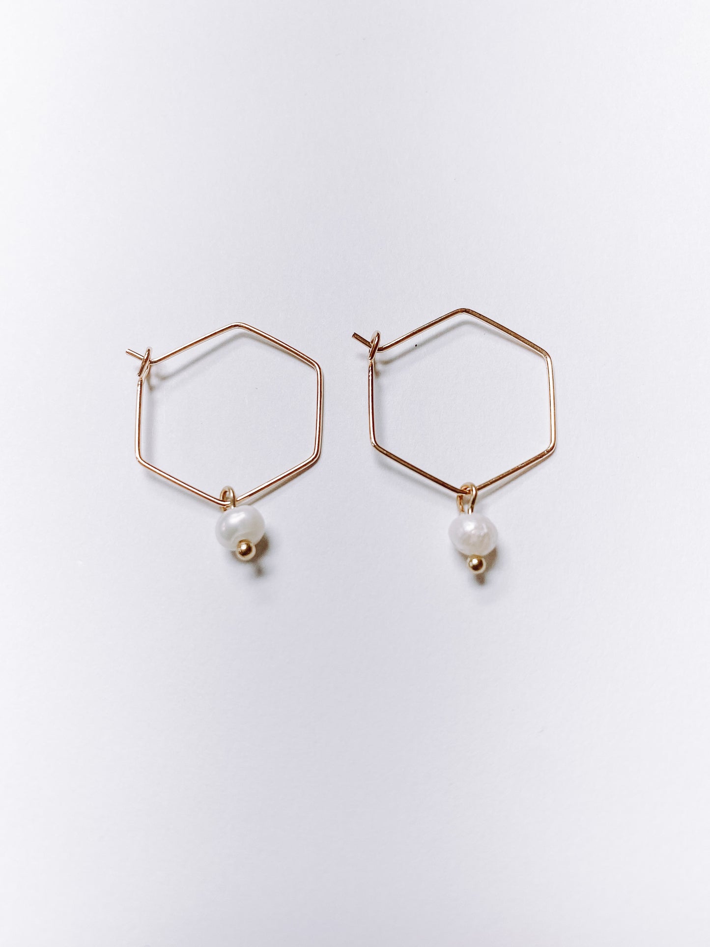 Gold Hexagonal Hoops with Pearl